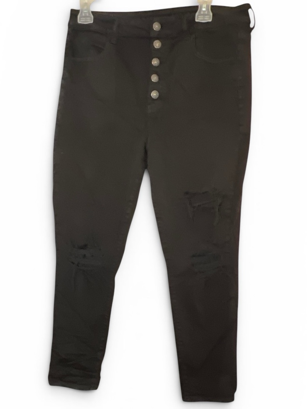 American Eagle Outfitters Black Distressed High-Rise Button Jeans